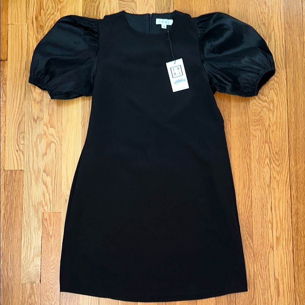 THML Black Cocktail Mini Dress with Puff Sleeves